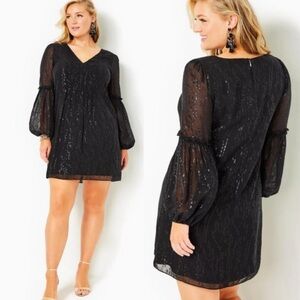 Lilly Pulitzer Elegant Cleme Silk Dress in Onyx Fish Clip Chiffon Size 6